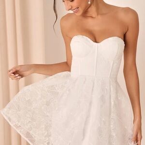 Strapless White Floral Dress